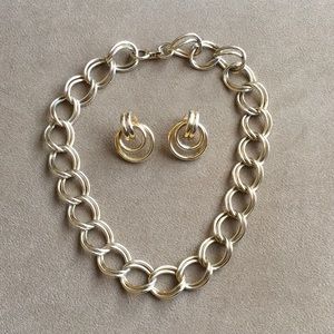 Vintage Gold Tone Choker Length Necklace and Earrings